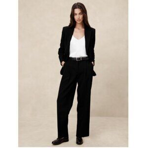 Banana Republic Double Weave Straight Pleated Relaxed Trouser Black sz 6 PETITE